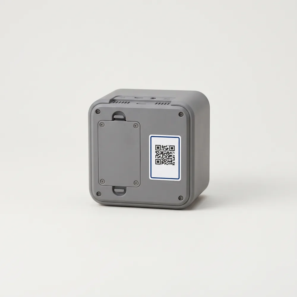 Electronic device back panel with a digital product passport QR label next to the service cover